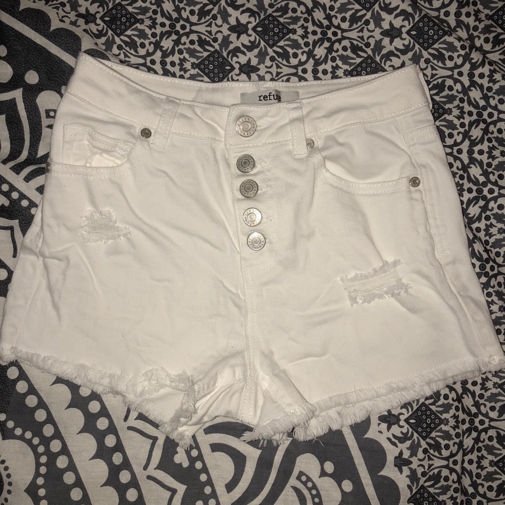 Distressed High Waisted White Shorts
